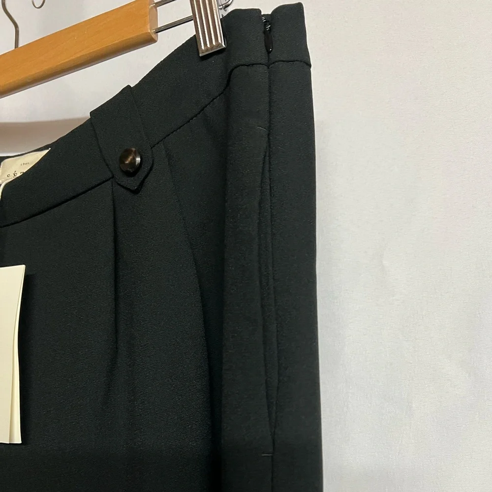 NWT Sezane Woman Black Loulou Trousers Cotton Bamboo High Waist Dress Pants 14 - Picture 12 of 15